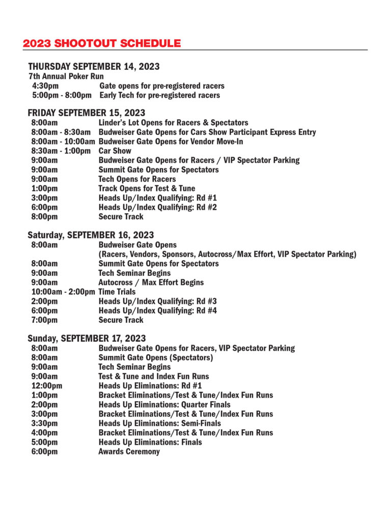 2023 The Shootout Schedule Import Drag Racing Circuit